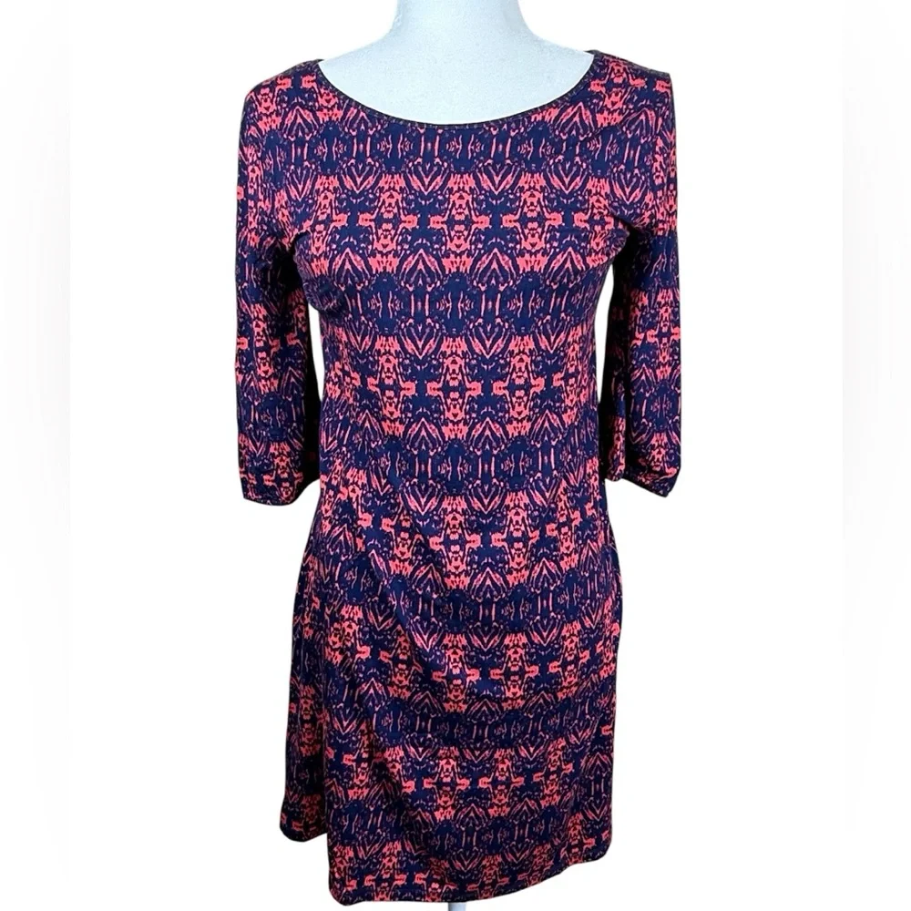 Stitch Fix Market & Spruce Maeby Geo Print Dress Navy Blue Pink Large - Picture 2 of 6